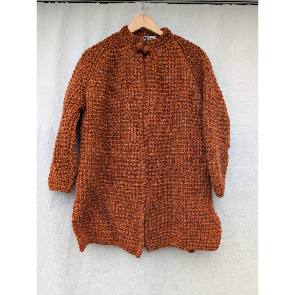 Pallas Irish Hand Loomed 100% New Wool‎ Cardigan Burnt Orange Marled Knit M